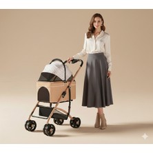 Tasma Market 2'si 1 Arada Ayrılabilir Sepetli Kedi Köpek Taşıma Arabası - Lüks Pet Puset Etnik Bej 96X70X48