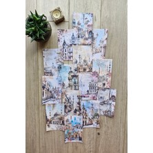 Kolbi Craft 14 Adet Eskitme Camii Manzara Temalı Scrapbook Kağıt Seti Bullet Journal Dekupaj Kağıdı