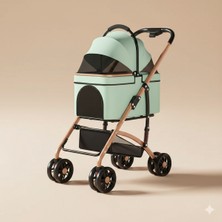 Tasma Market Rose Gold Lüks Kedi Köpek Arabası - Ayrılabilir Üniteli Premium Puset Yeşil 96X70X48