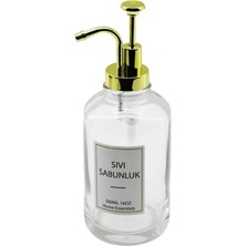 İsmiyle Al Yuvarlak Cam Şişe - Şeffafsıvı Sabunluk 500ML Pompa - Musluk Ayrık Model Başlı (5047)