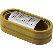 İsmiyle Al Ahşap Bambu Hazneli Yatay - Oval Metal Bombeli Meyve Rendesi 7 x 15.5cm (5047)