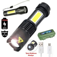 İsmiyle Al 2500 Lumens + 5W Cob LED USB Lion Şarjlı Ultra Güçlü Q5 Xpe Su Geçirmez Şarjlı El Feneri (50
