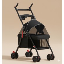Tasma Market Katlanabilir Evcil Hayvan Arabası - 360° Döner Tekerlekli Kedi Köpek Arabası 101X62X45 - Siyah