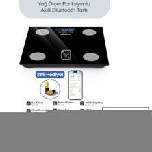İsmiyle Al Siyah Yağ Ölçer Akıllı Bluetooth Cam Baskül Pilli 180KG/50GR 26X26CM 8-Kişi Hafıza LCD Ekr