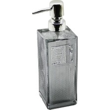 İsmiyle Al Cam Kare - Şeffaf Şişe--Buzlu Nokta Desen Sıvı Sabunluk 450ML Gümüş Plastik Pompa (5047)