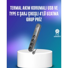 İsmiyle Al 4’lü Çoklu Priz 2 USB Type-C Girişli Akım Korumalı Siyah