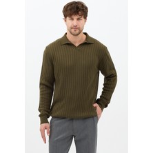 Tarz Cool Erkek Bej Slim Fit Uzun Kollu Polo Yaka Triko Kazak