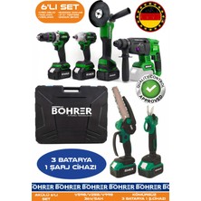 Böhrer Akülü 6 Lı Kombo Set BA011133Y, 30MM Budama Makası  + 10 - 15CM Budama Testereli + Taşlama + Kırıcı - Delici + Somun Sıkma + Darbeli Vidalama