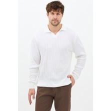 Tarz Cool Erkek Bej Slim Fit Uzun Kollu Polo Yaka Triko Kazak