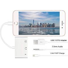 İsmiyle Al 3in1 Iphone-Ipad Lightning To Kulakılık ve USB Kamera Okuyucu OTG-(5775)
