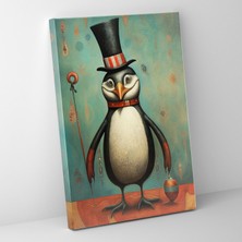 Popcas  Hayvanlar Insanlar Gibi Giyinmiş Kanvas Tablo Penguen Motifi ile Duvar Dekorasyonu