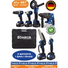 Böhrer Akülü 6 Lı Kombo Set BA011133M, 30MM Budama Makası  + 10 - 15CM Budama Testereli + Taşlama + Kırıcı - Delici + Somun Sıkma + Darbeli Vidalama