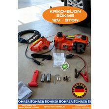Böhrer Süper Set Çakmaklıklı + Akü Kullanımlı 12V 5 Ton Araç Krikosu + Bijon Sökme + Kompresör 3 Ü Bir Arada Oto Araç Kiti