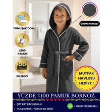 Layvera Çocuk Bornoz 5-6 Yaş | %100 Pamuklu-Antrasit-Yumuşak Doku-Kapüşonlu-Cepli-Biyeli