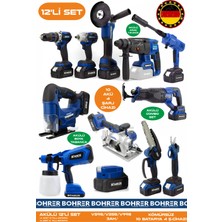 Böhrer Alman Designe 12 Makine BA0111142M Kombo Set V598 21V 3AH Kömürsüz 10 Batarya 4 Şarj Aleti Profesyonel Set