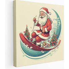 Popcas  Noel Sörf Baston Şeker Kanvas Tablo - Karikatür Çizimli Farklı Tasarım