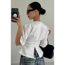 Tarz Cool Kadın Kısa Kollu Sırt Dekolteli Slim Fit Bluz/t-Shirt