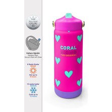 Coral High Neon Pembe Su Yeşili Kalp Katlanır Ağızlıklı Çelik Termos 650 ml 38376