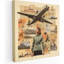 Popcas  Vintage Koleksiyon Uçak Kanvas Tablo Canlı Renkler ile Duvar Dekorasyonu