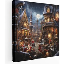 Popcas  Yılbaşı Duvar Sanatı Noel Baba'nın Atölyesi Kanvas Tablo