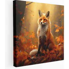 Popcas  Sonbahar Ormanı Altın Yapraklar Dijital Boyama Kanvas Tablo Tilki Teması