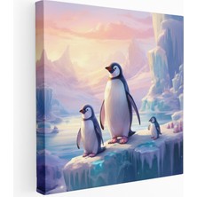 Popcas  Ailesi Teması Sevgi Penguen Kanvas Tablo