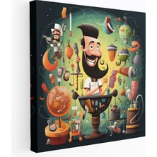 Popcas  Karikatür Berber Kanvas Tablo Duvar Sanatı Dekoratif Tablo