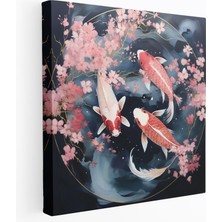 Popcas  Asya Koi Balığı Kanvas Tablo Kiraz Çiçekleri ile Huzur Veren Tasarım