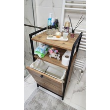 Lidya Luxury Concept Yıkanabilir Kumaş Kirli Çamaşır Sepeti Organizeri – Metal, Ahşap Raflı, Yerli Üretim