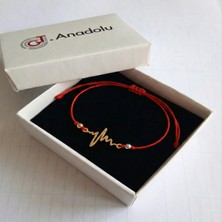 GTD Sevgililer Günü Özel Kırmızı Ipli Gold Kalp Atışı Ritmi Figürlü Ayarlanabilir Hediyelik Bileklik