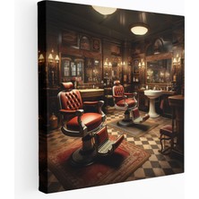 Popcas  Berber Dükkanı Iç Mekan Kanvas Tablo Dekoratif Duvar Sanatı