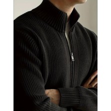 Tarz Cool Erkek Dik Yaka Fermuarlı Slim Fit Triko Hırka