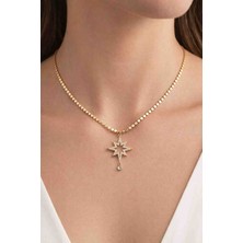 Xuping Jewelry Melekcehobi 14K Altın Renk Ezme Zincirli Zirkon Taşlı Yıldız Kolye – Işıltılı Şık Tasarım