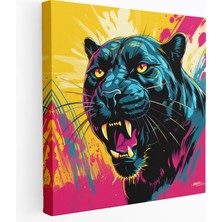 Popcas  Siyah Panter Kanvas Tablo Renkli Arka Plan Üzerinde Canlı Panter Illüstrasyonu