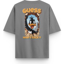 Overoz Who's Back Daffy Duck Sırt Baskılı Yarı Oversize Gri Tshirt 1393