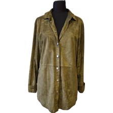 Asus Deri Helena - Hakiki Kuzu Derisi Süet Haki Renk Gömlek