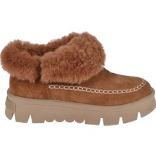 Pullman Hakiki Deri Bileği Kürklü Kadın Ayakkabı PLM-34806   Taba Süet