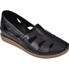 Floor Hakiki Deri Delikli Yazlık Kadın Ayakkabı Mak-25   Siyah