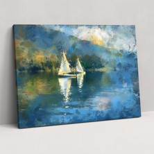 Popcas  Claude Monet Kanvas Tablo Göl Manzarası Yelkenli Tekne Temalı Duvar Dekorasyonu