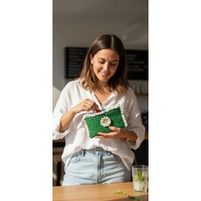 Esu Accessory Bohem Stil El Örgüsü Papatyalı Mini Portföy & Kozmetik Çantası