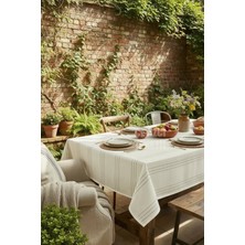 Çt Çeyizci Tekstil Colber Çizgili Masa Örtüsü 160*220 cm Krem| Leke Tutmaz Kumaş Çizgili Masa Örtüsü