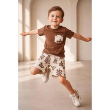Monila Erkek Çocuk Pamuklu Baskılı Cep Detaylı T-Shirt ve Şort 2'li Takım