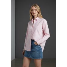 Vireo Club Pembe Kurdele Detaylı Çizgili Poplin Gömlek