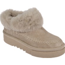 Pullman Hakiki Deri Bileği Kürklü Kadın Ayakkabı PLM-34806   Bej Süet