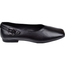 Floor Hakiki Deri Toka Detaylı Kadın Babet MAK-144   Siyah