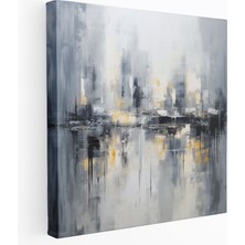 Popcas  Gri Kanvas Tablo - Modern Soyut Şehir Silueti Duvar Sanatı - Gri Kanvas Kanvas Duvar Sanatı Gri Sanat