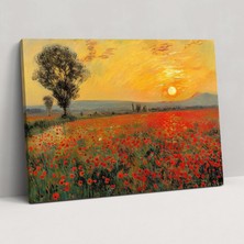 Popcas  Kanvas Tablo Gelincik Tarlası Günbatımı Claude Monet Duvar Sanatı