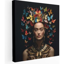 Popcas  Frida Kahlo Kanvas Tablo - Frida Kahlo Surealistik Sanat Kelebekler Dönüşüm