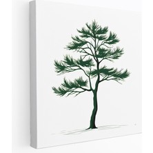 Popcas  Yeşil Çam Dekoratif Tablo / Duvar Sanatı / Kanvas Duvar Tablosu Beyaz Arka Plan
