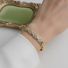 Lente Aksesuar 14K Altın Rengi Vip Seri Geçmeli Kavisli Zirkon Taşlı Bileklik
